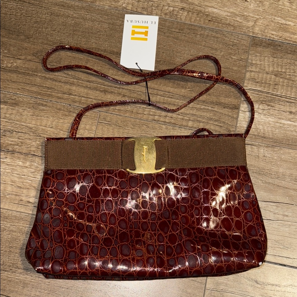 Salvatore Ferragamo Brown Crossbody Bag with Gold-Toned Clasp